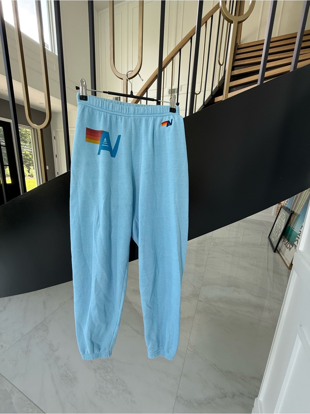 Aviator Nation Light Blue Sweatpants with Rainbow Logo